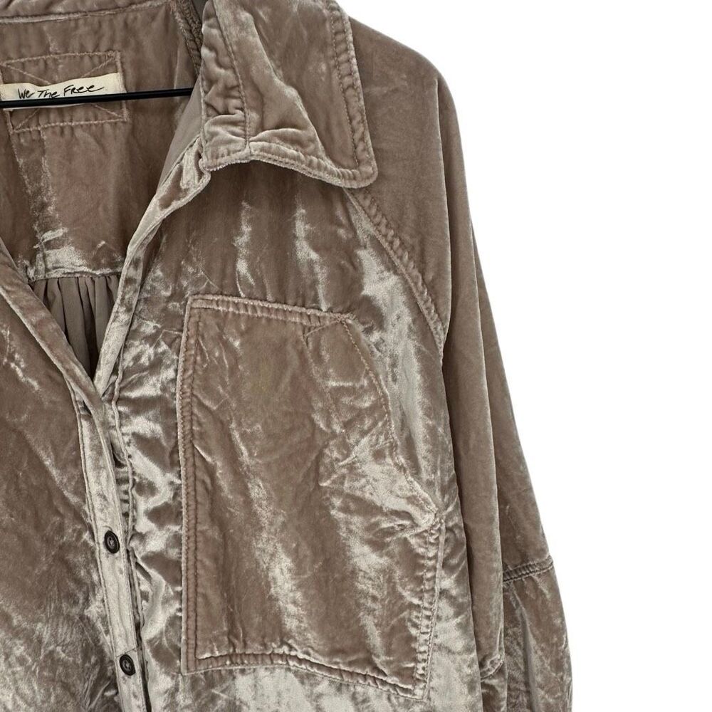 Free People Night Skies Velvet Top Medium Mushroom Button Down Oversized - Picture 4 of 10